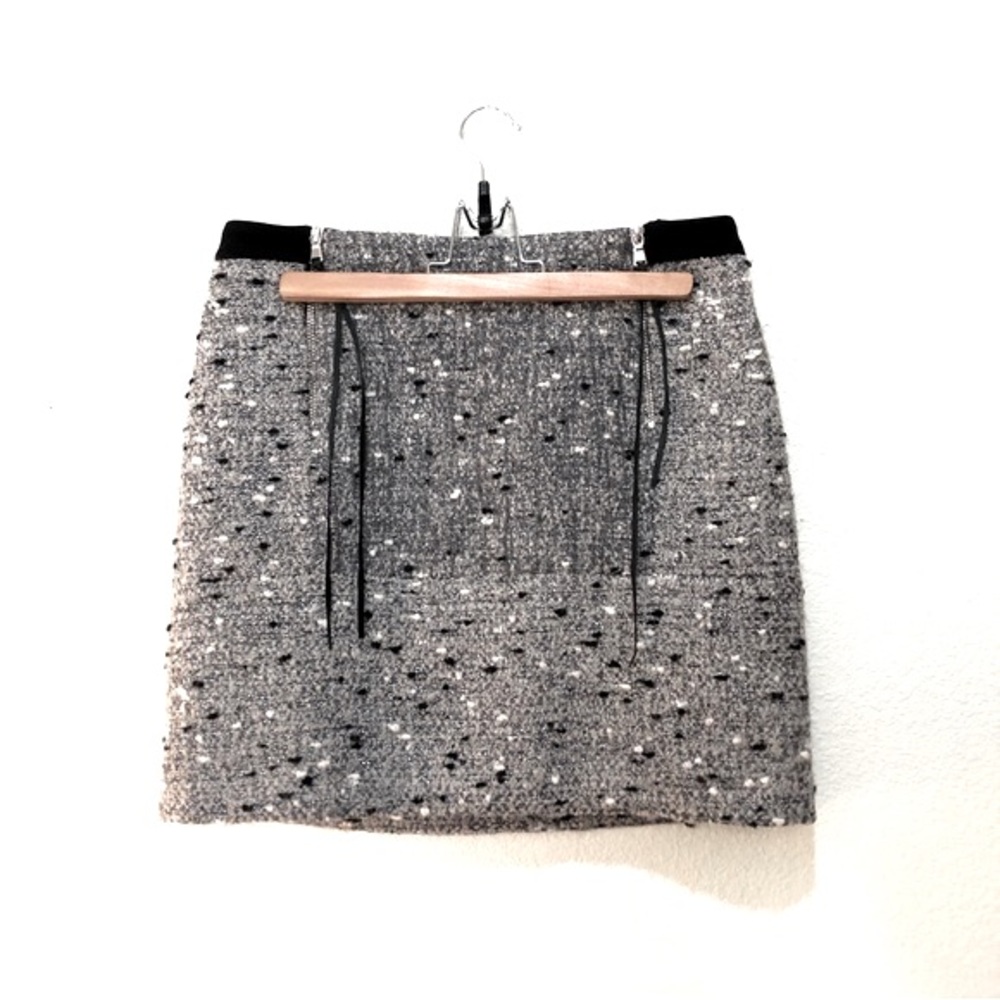 Sandro Skirt 40 (8) Tweed Metallic Grey Mini Designer
